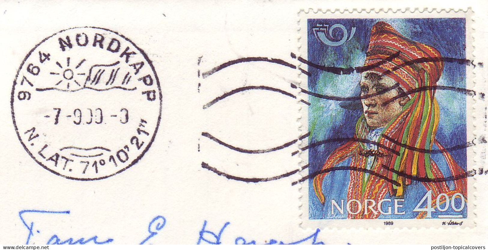 Cover / Postmark Norway 1990 North Cape - Sun - Iceberg - Expediciones árticas