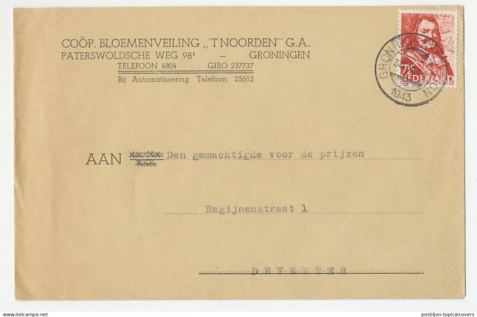 Firma Envelop Groningen 1943 - Bloemenveiling - Zonder Classificatie