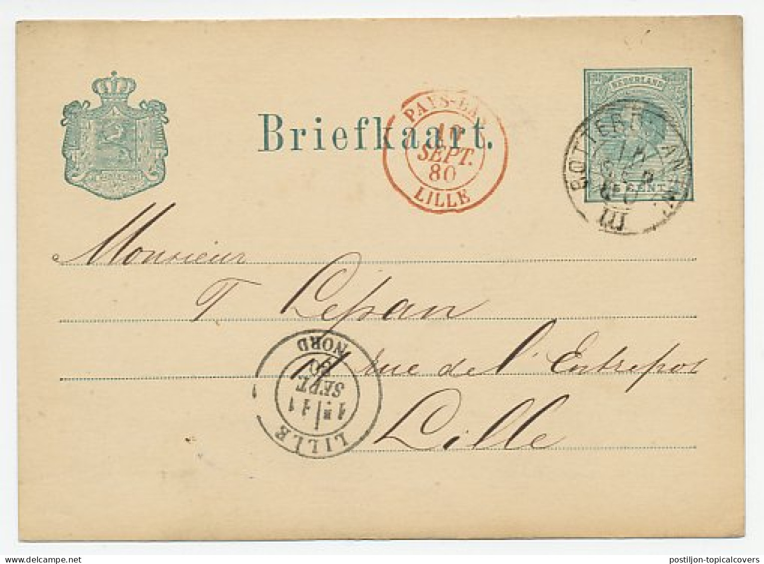 Briefkaart Rotterdam - Frankrijk 1880 - Trein- / Grensstempel - Covers & Documents