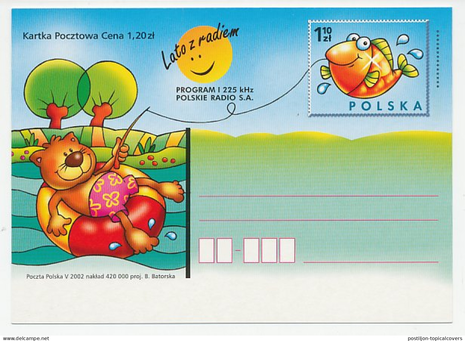 Postal Stationery Poland 2002 Fishing - Sun - Swimming - Fumetti