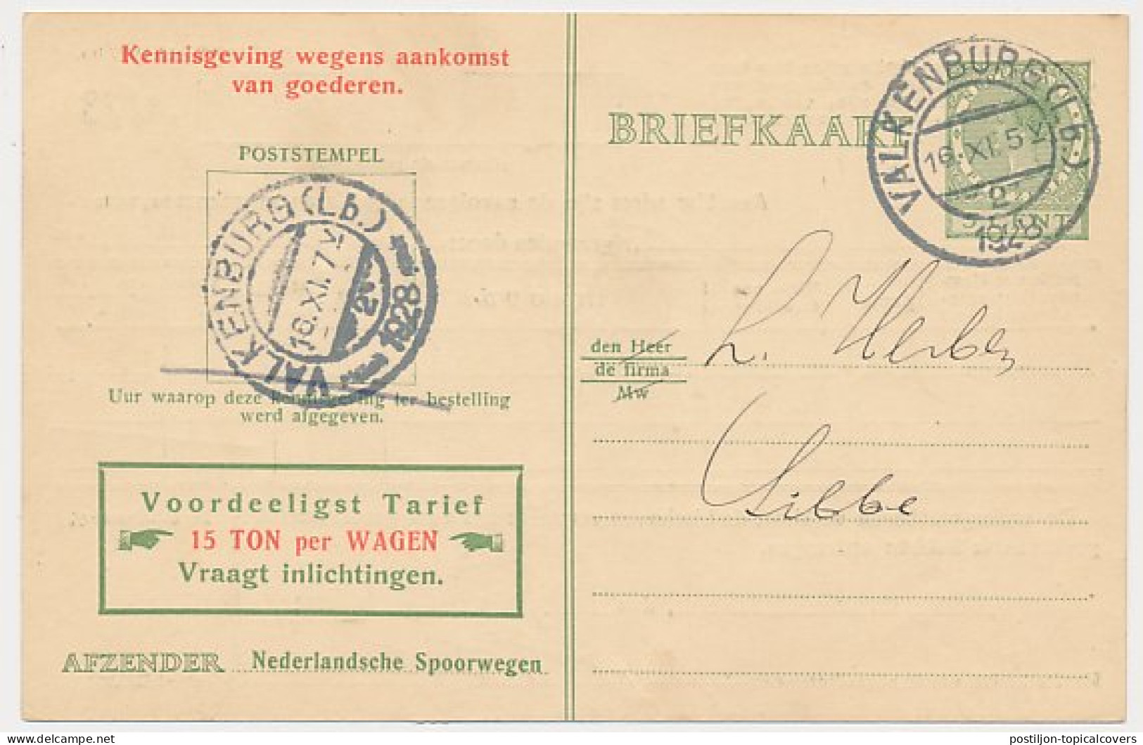 Spoorwegbriefkaart G. NS216 D - Valkenburg 1928 - Postal Stationery