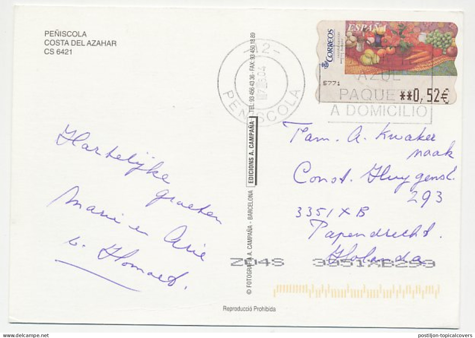 Postcard / ATM Stamp Spain 2004 Fruit - Vegetables - Frutas