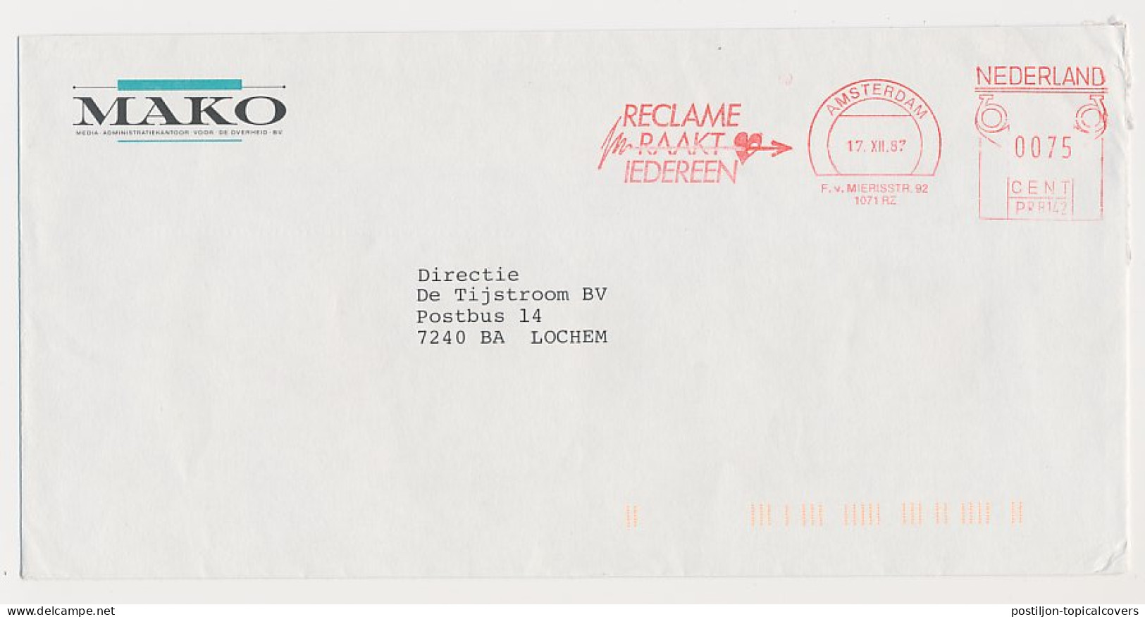 Meter Cover Netherlands 1987 Heart - Advertising Affects Everyone  - Unclassified