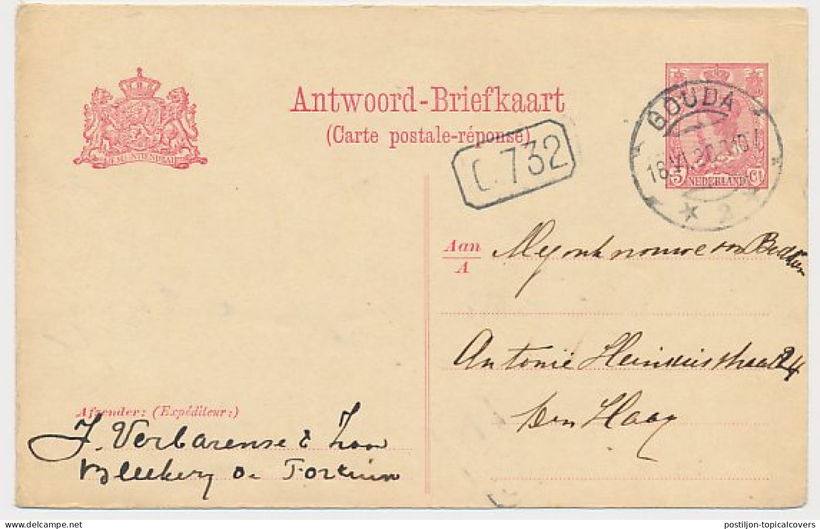Briefkaart G. 105 A-krt. Gouda - S Gravenhage 1920 - Postal Stationery