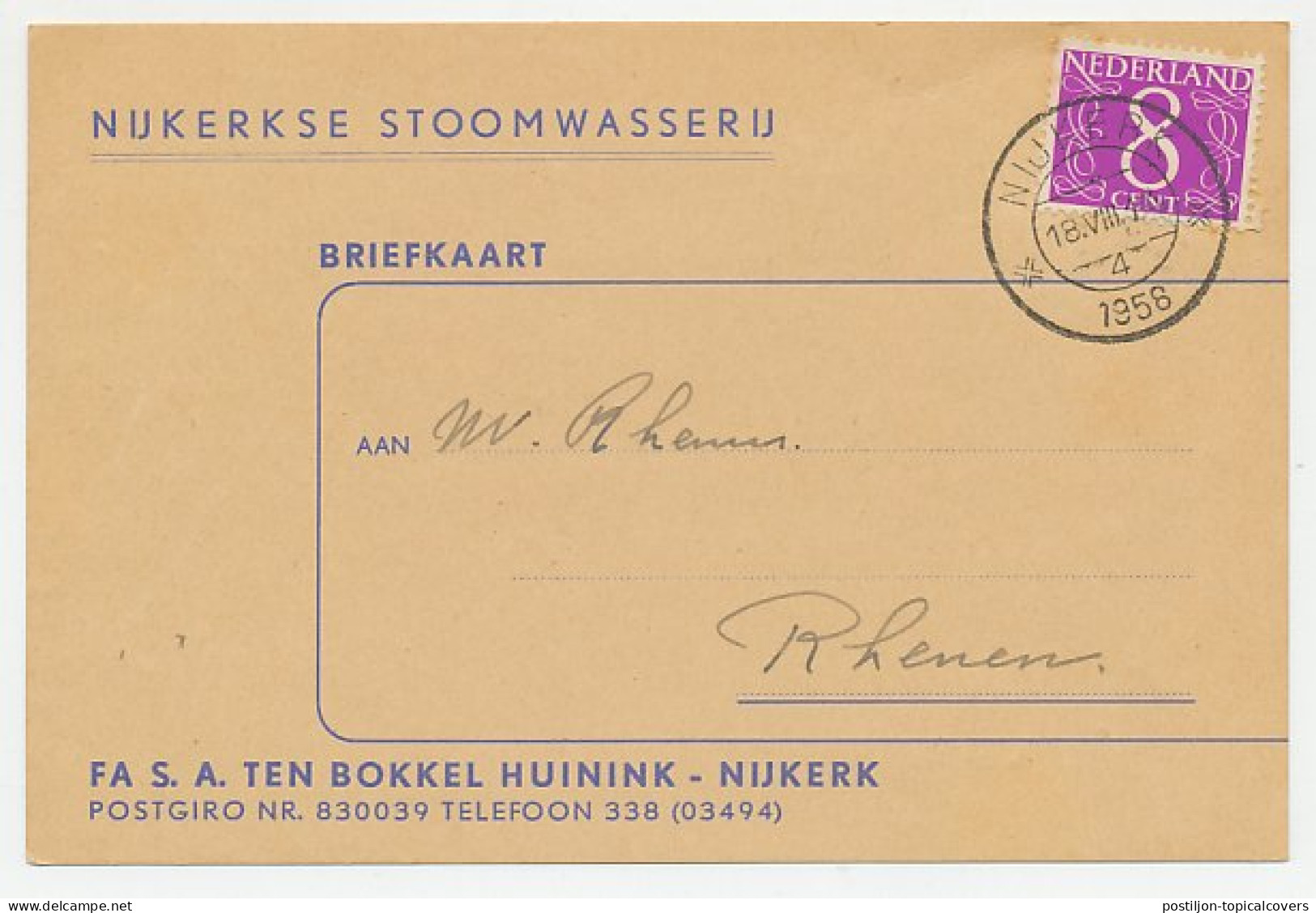 Firma Briefkaart Nijkerk 1958 - Stoomwasserij - Non Classés