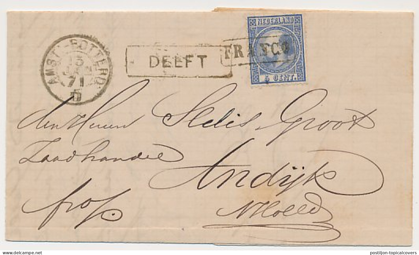 Trein Haltestempel Delft 1871 - Lettres & Documents