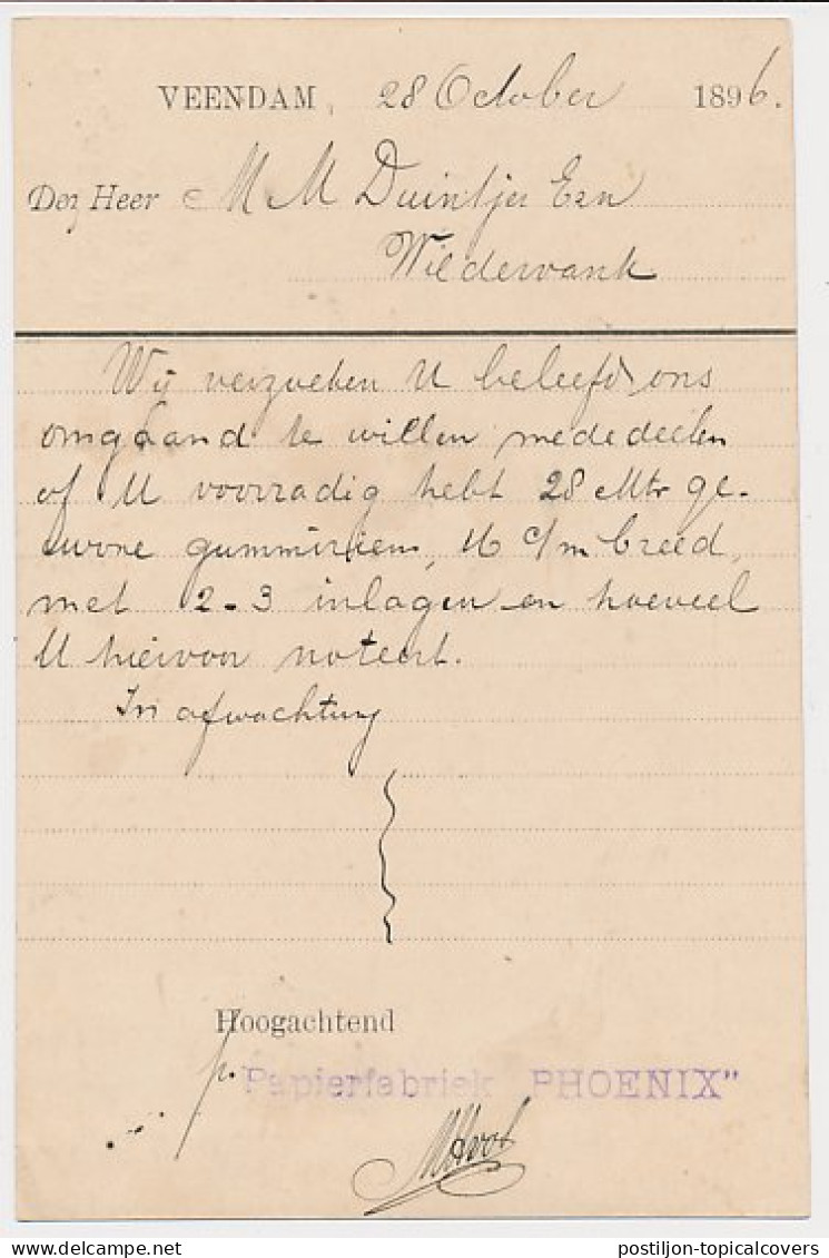 Firma Briefkaart Veendam 1896 - Papierfabriek - Phoenix - Non Classés
