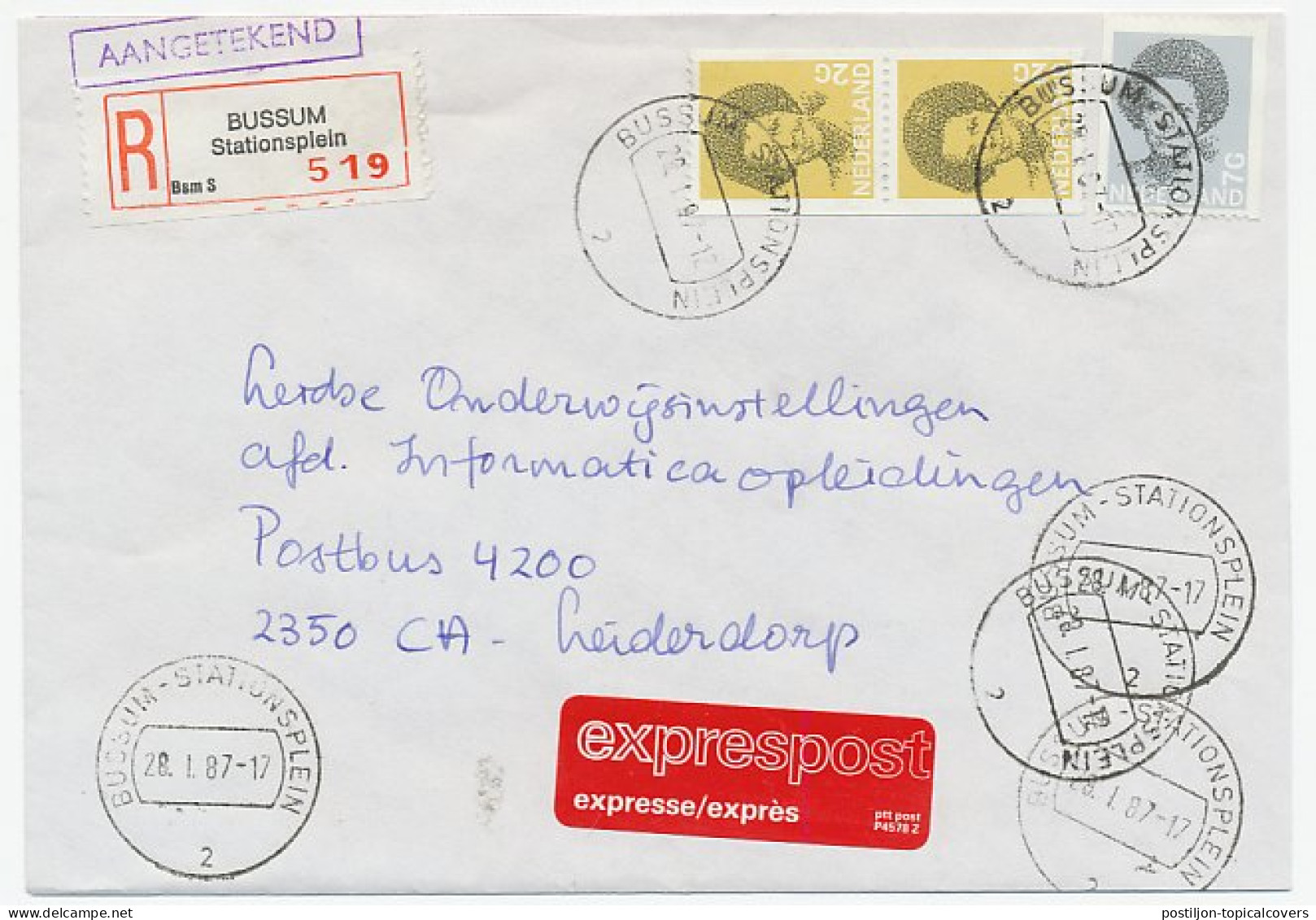 Em. Beatrix Aangetekend / Expresse Bussum - Leiderdorp 1987 - Zonder Classificatie