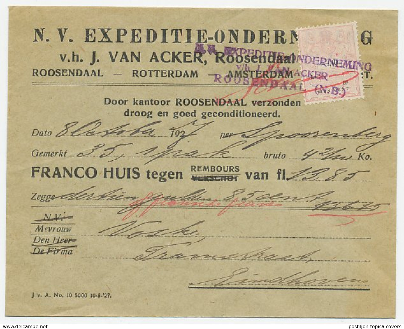 Roosendaal - Eindhoven 1927 - Expeditie Onderneming - Sin Clasificación