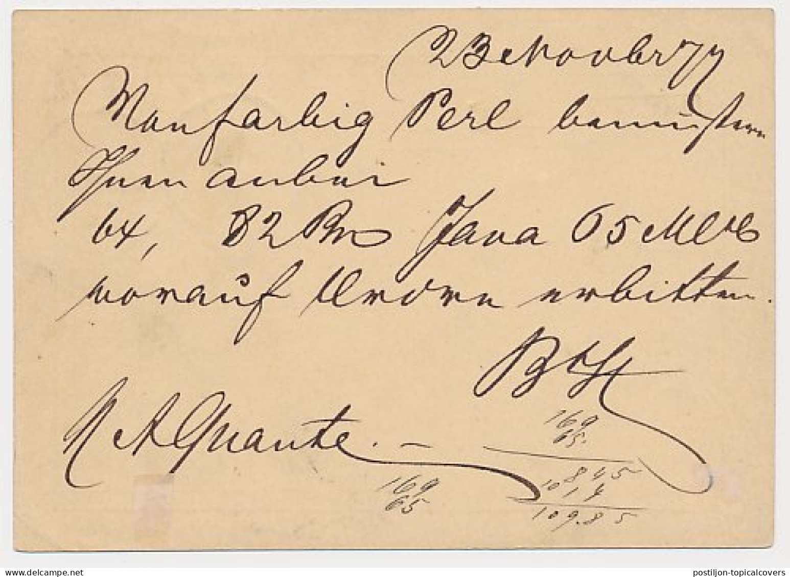 Briefkaart G. 12 / Bijfrankering Amsterdam - Duitsland 1879 - Interi Postali
