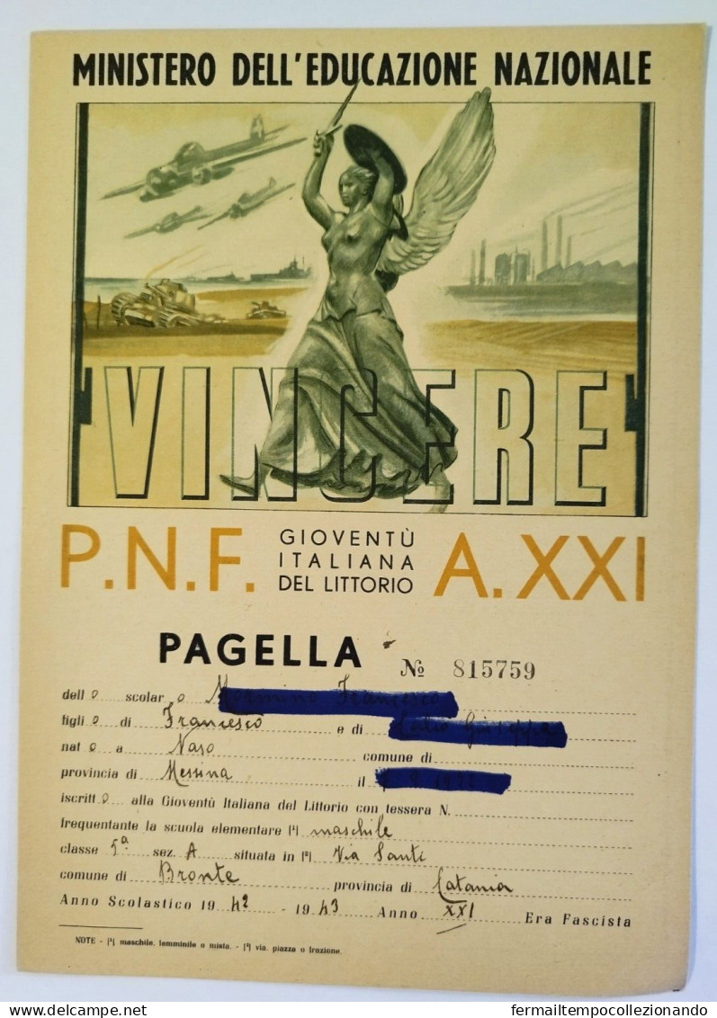 Bp104 Pagella Fascista Opera Balilla Regno D'italia Naso Messina 1943 - Diplome Und Schulzeugnisse