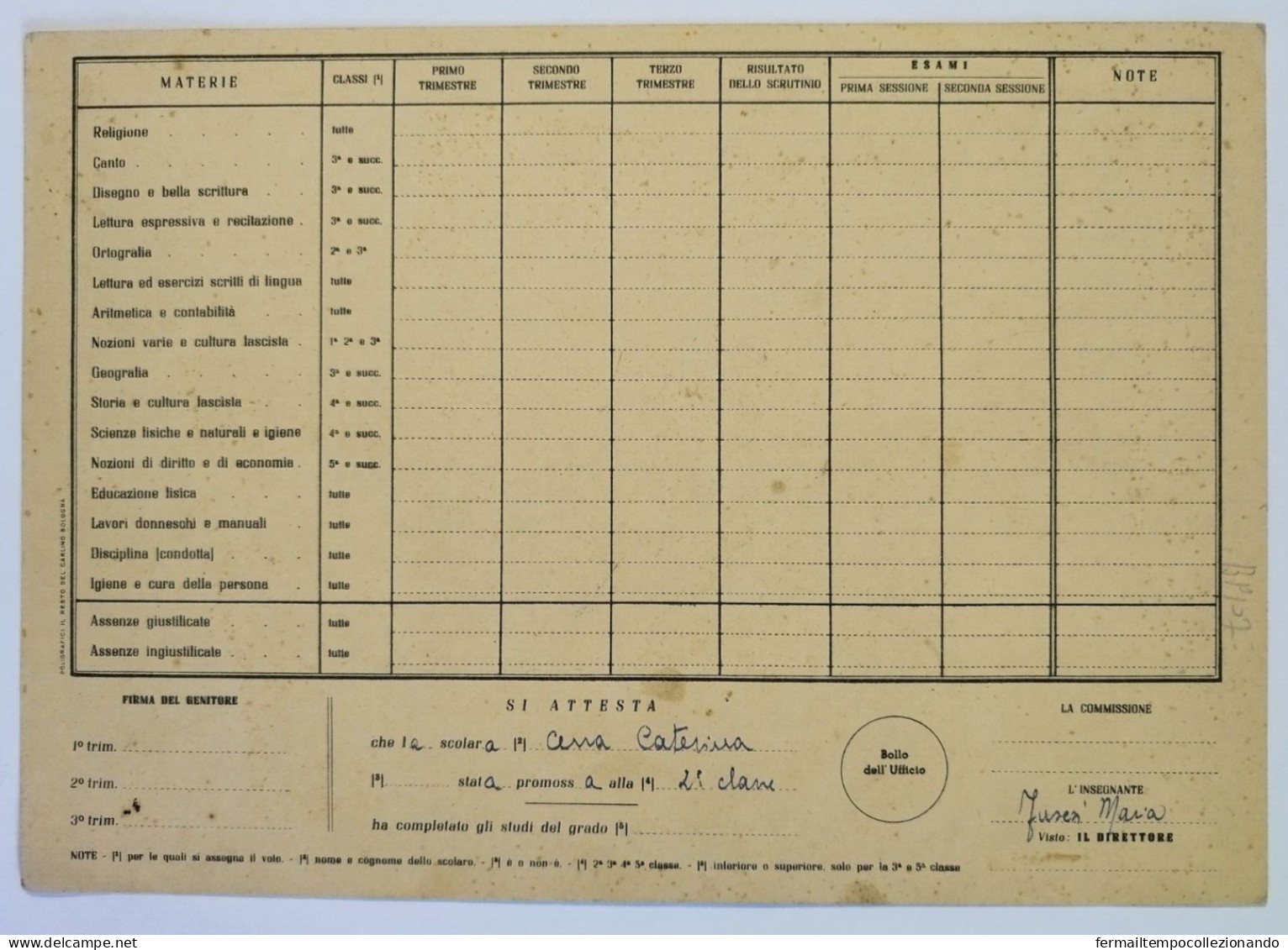 Bp107 Pagella Fascista Opera Balilla Regno D'italia San.pietro A Maida Catanzaro - Diplômes & Bulletins Scolaires