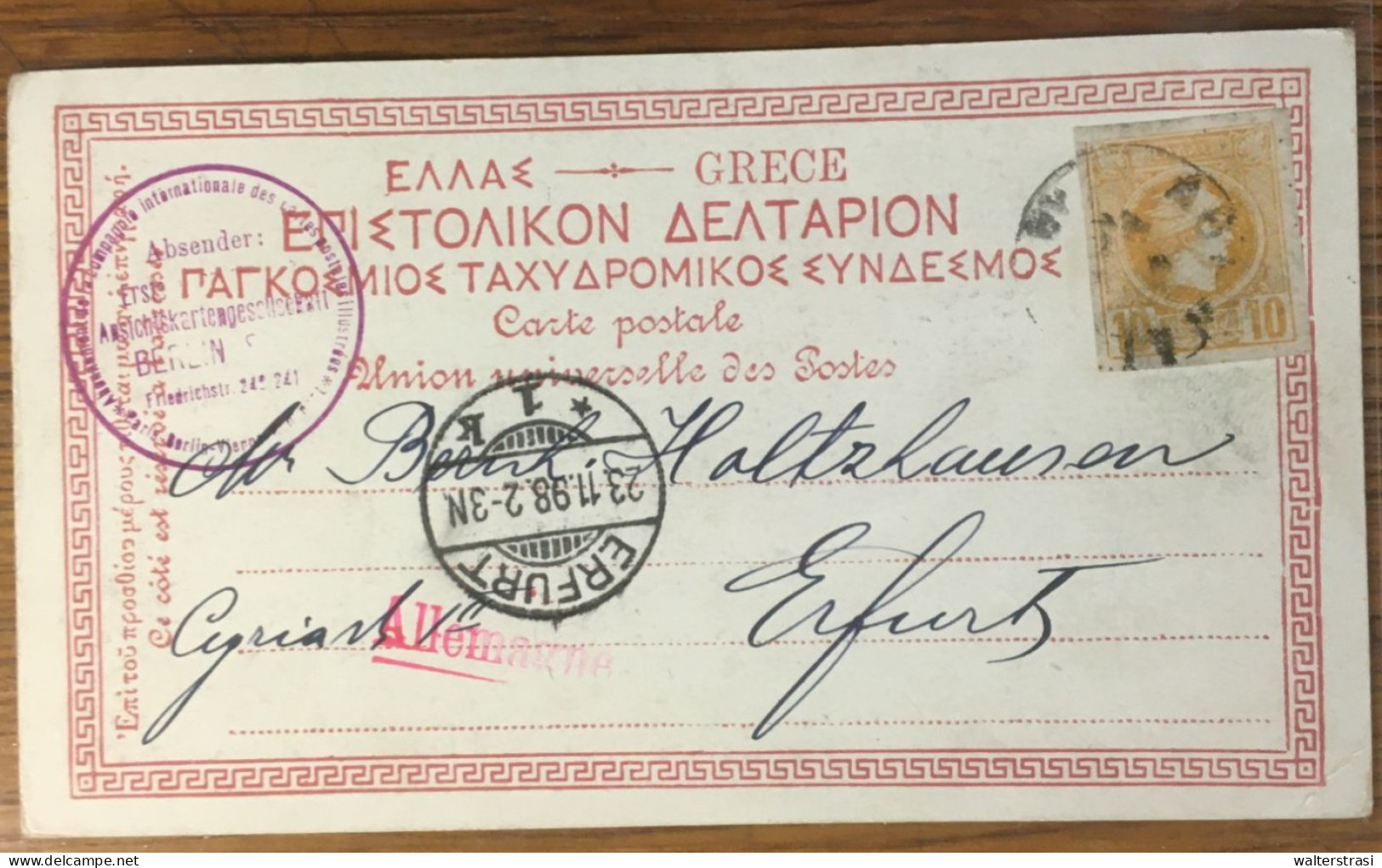 AK. Griechenland,ATHEN;  " Erste Ansichtskartengesellschaft BERLIN - VIENNA " Nach ERFURT, 1898 - Griechenland