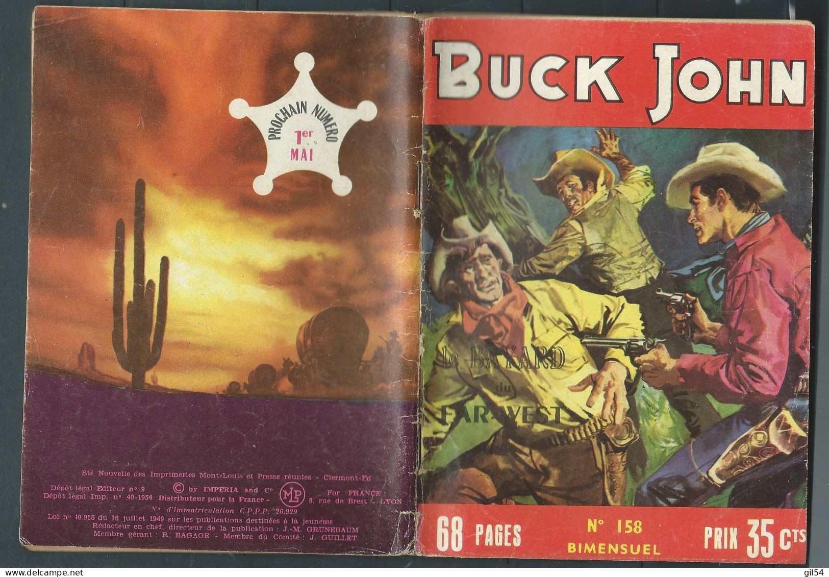 Bd " Buck John   " Bimensuel N° 158 "  Le Ranch Volé     , DL  N° 40  1954 - BE-   BUC 0701 - Petit Format