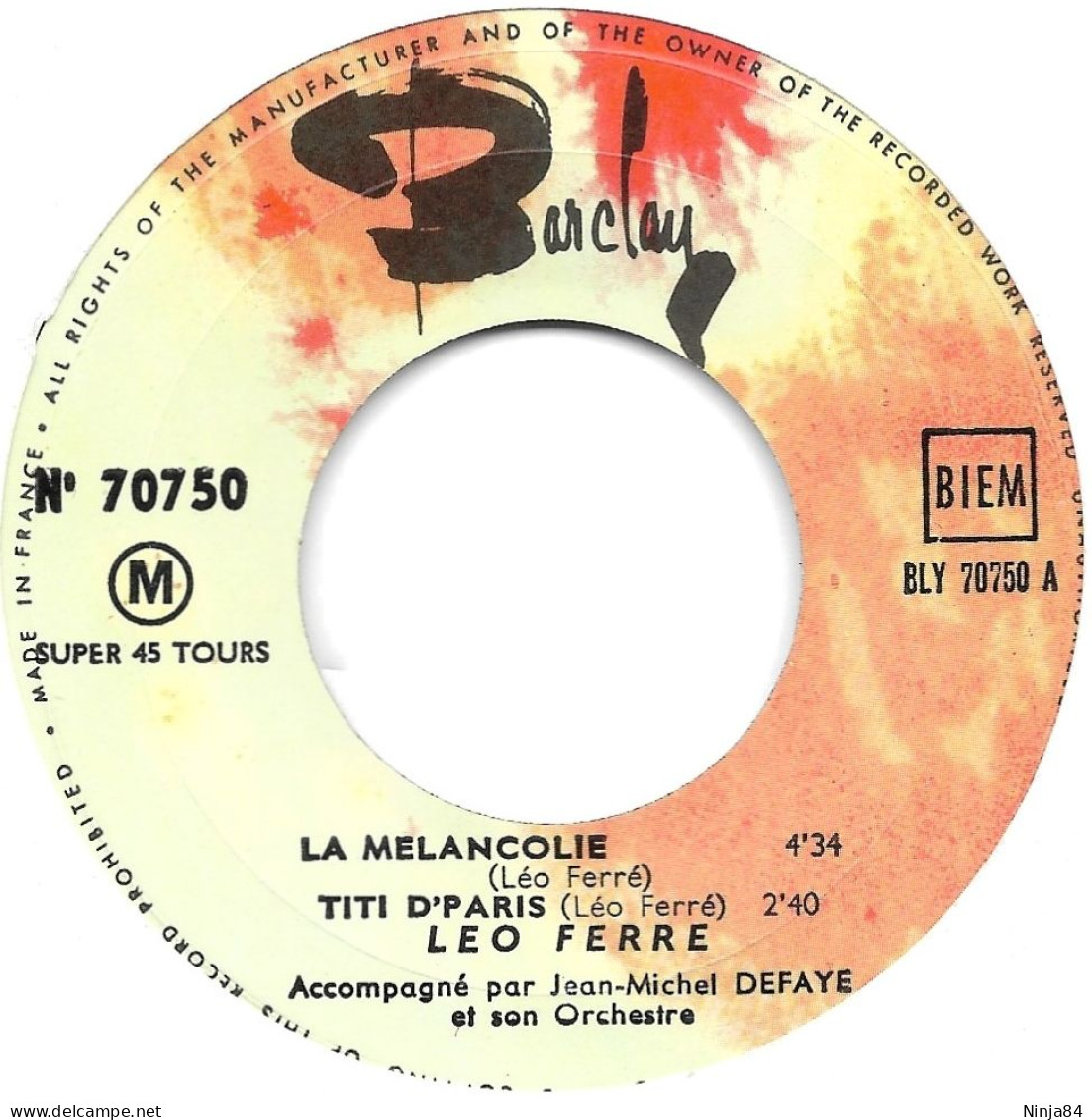 EP 45 RPM (7") Léo Ferré  "  La Mélancolie  " - Other - French Music