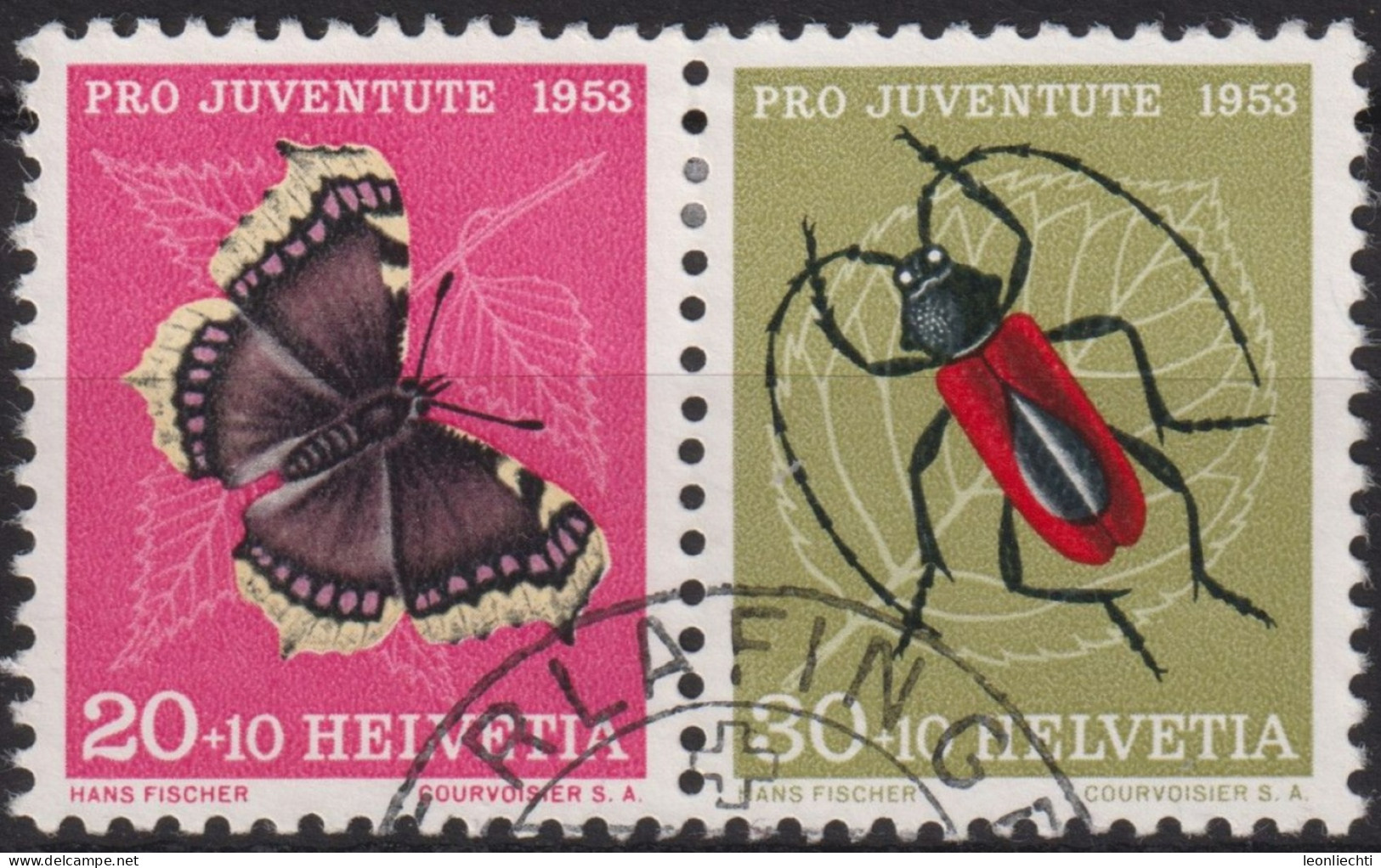 1953 Schweiz / Pro Juventute °  Zum:CH Z39, Mi:CH W25, Aus Kleinbogen JOZ41, Trauermantel + Purpur-Bockkäfer - Gebraucht