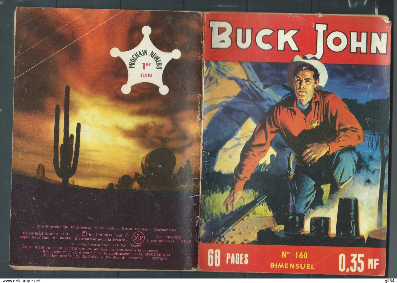 Bd " Buck John   " Bimensuel N° 160 "  Chantage à Alkali    , DL  N° 40  1954 - BE-   BUC 0702 - Petit Format