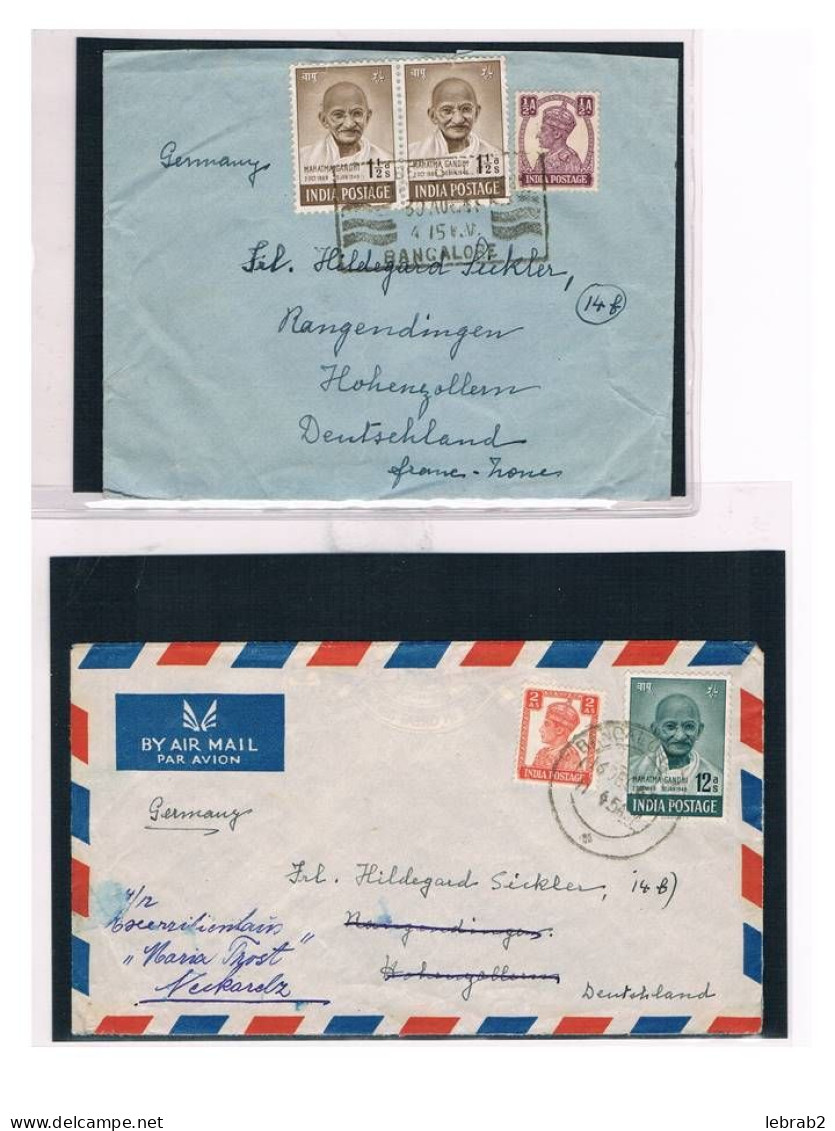 Indien 2 Brf. 1954 Mixed Franking Brit.India/India Gandhi; D4829 - Briefe