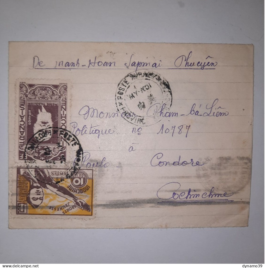 03K6 TRES RARE - ANCIENNE LETTRE ENVELOPPE INDOCHINE 1945 VERS BAGNE POULO CONDORE POSTE RURALE - Asia (Other)