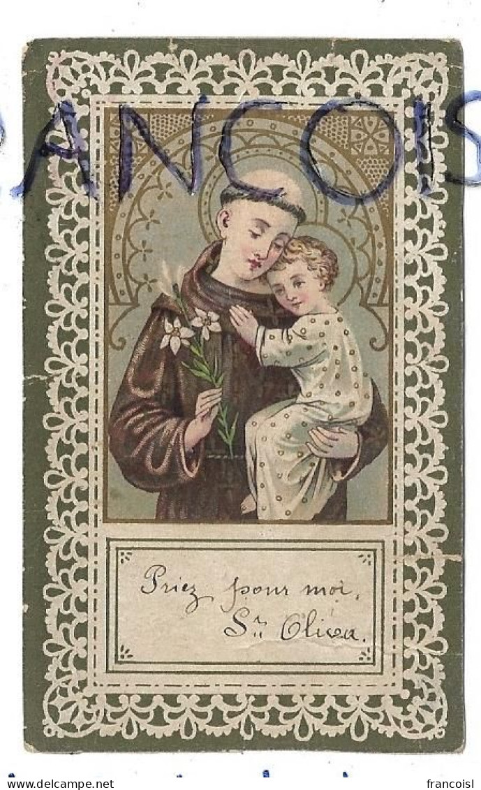 Saint Antoine (?) Porte L'Enfant Jésus Dans Ses Bras, Fleurs De Lis - Devotion Images