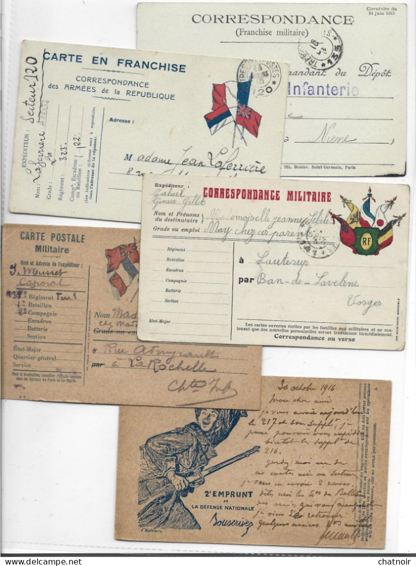 5  Cartes De Franchise  Militaire / 1915  1916   Oblit "tresor Et Postes  " / Drapeaux / Soldat - 1914-18