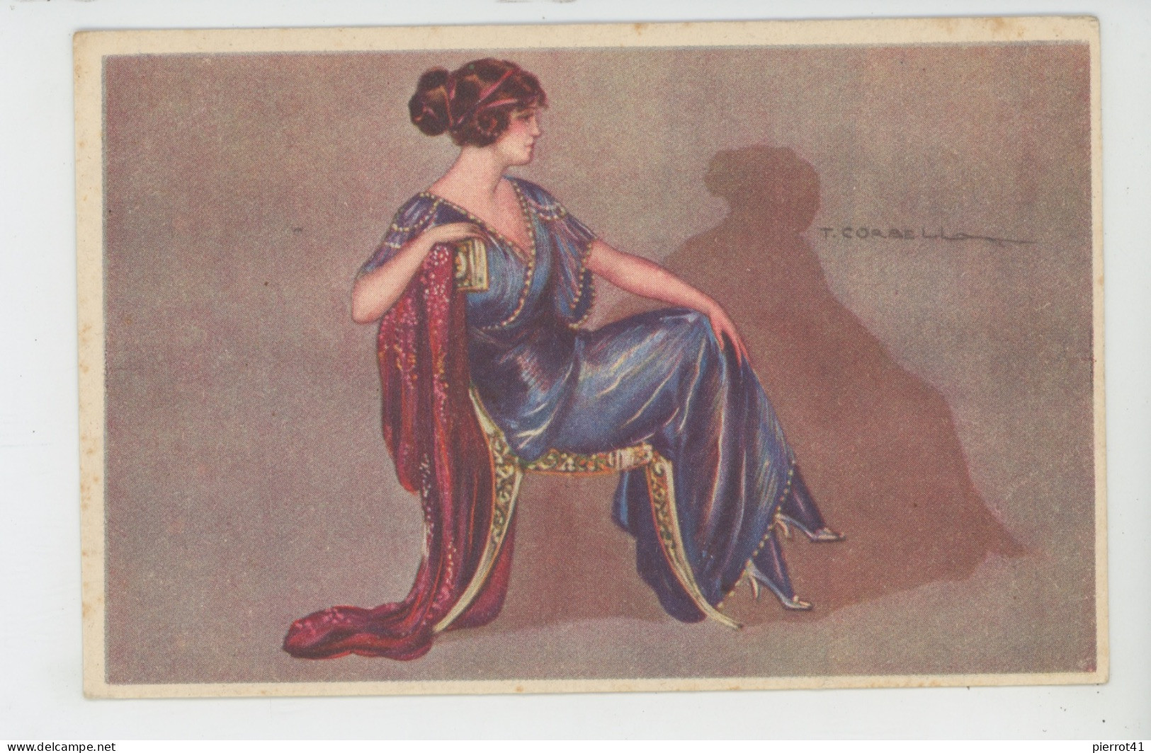 Illustrateur CORBELLA - Jolie Carte Fantaisie Femme élégante Assise Dans Fauteuil  - N° 389-5 - Corbella, T.