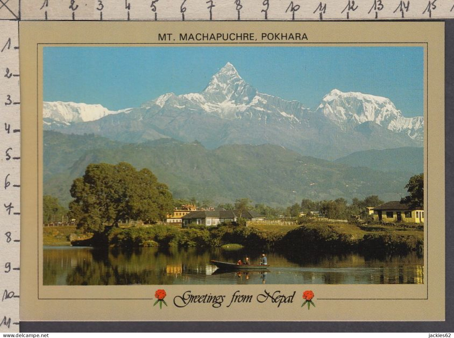 122714GF/ POKHARA, Mt. Machapuchre And Annapurna With Boaters On The Phewa Lake  - Népal