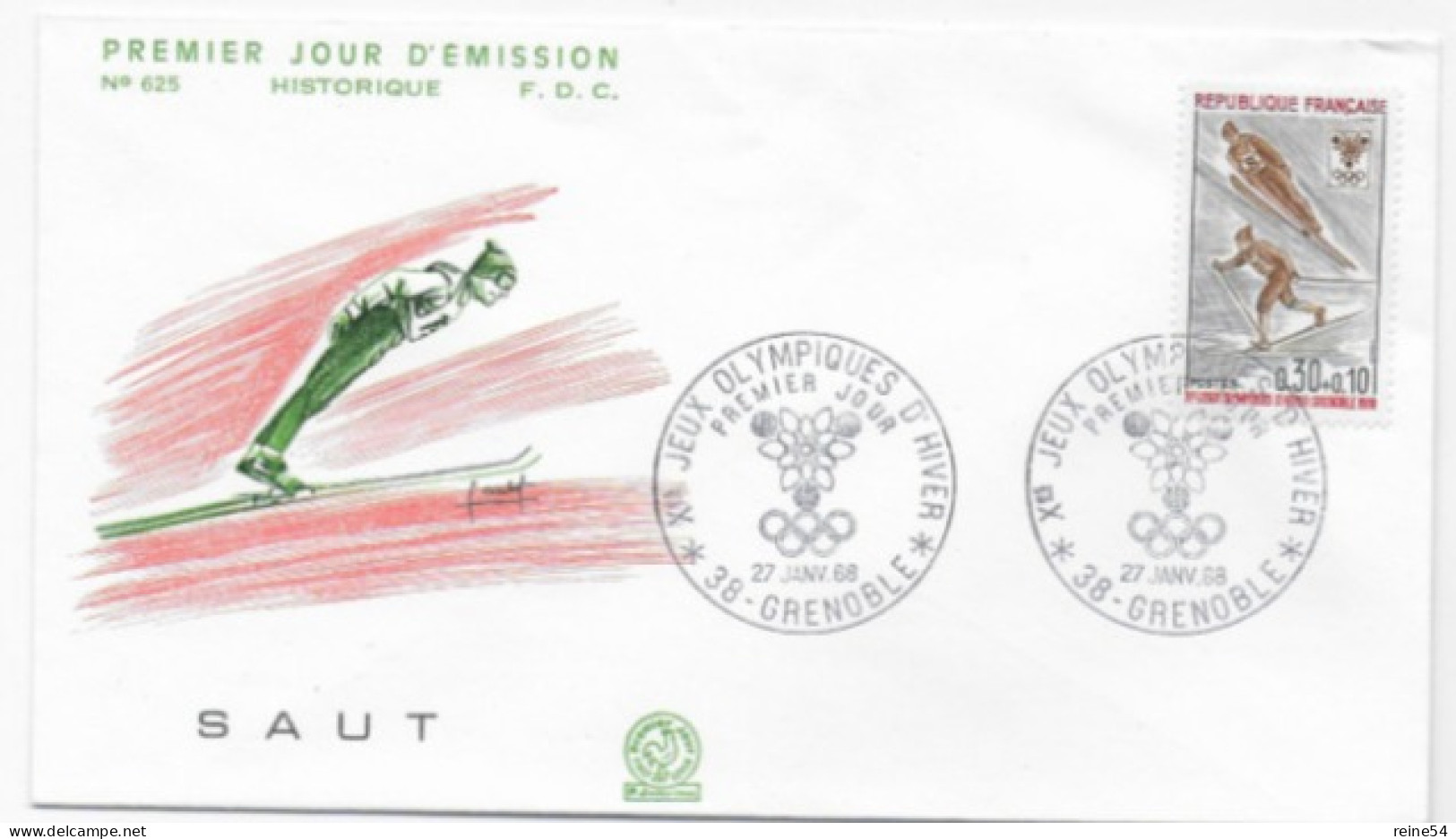 Enveloppe Premier Jour- Xe Jeux Olympiques D'Hiver- SAUT 27 Janv 1968 Grenoble (38) F.D.C. 625 N°1543 - 1960-1969