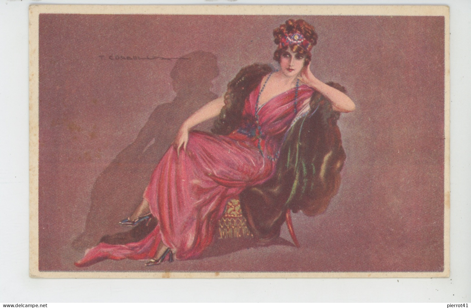 Illustrateur CORBELLA - Jolie Carte Fantaisie Femme élégante Assise Dans Fauteuil  - N° 389-3 - Corbella, T.