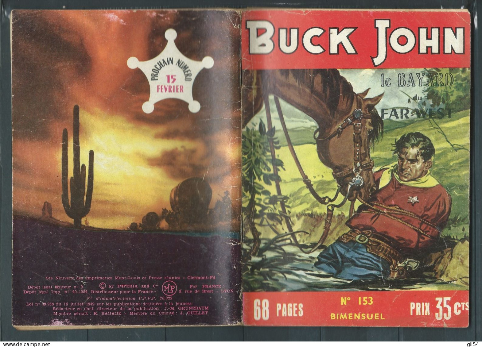 Bd " Buck John   " Bimensuel N° 153 "  L'incroyable Exploit   , DL  N° 40  1954 - BE-   BUC 0703 - Formatos Pequeños