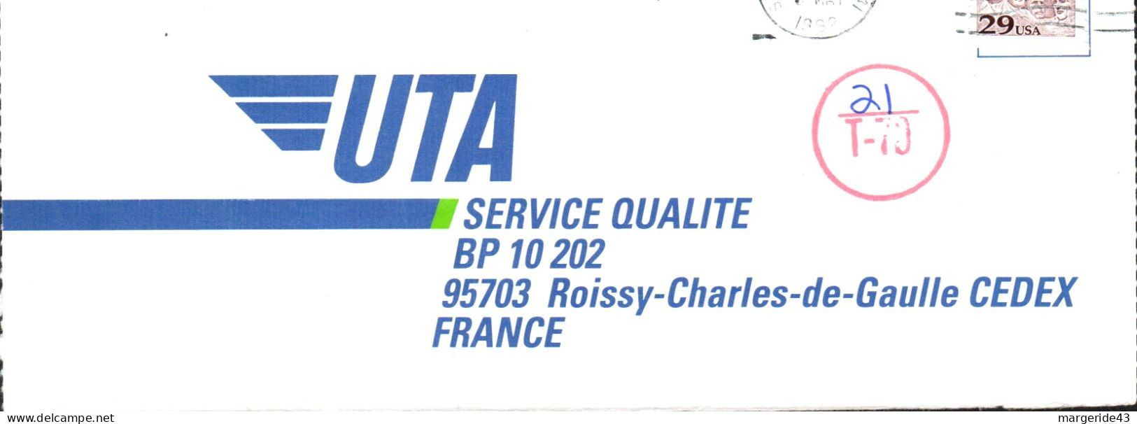 USA ETATS UNIS SEUL SUR LETTRE DE MIAMI POUR LA FRANCE 1992 - Lettres & Documents