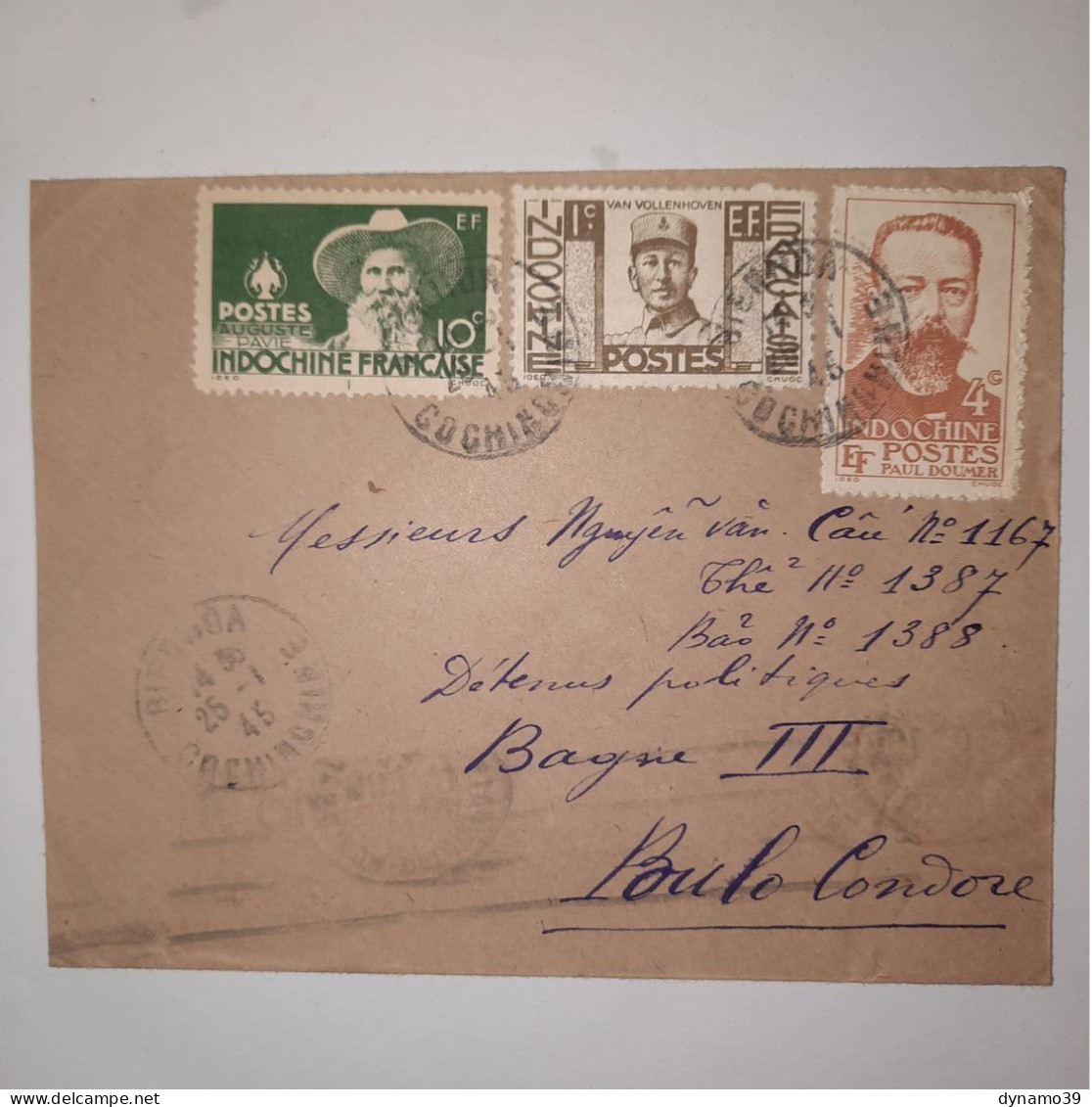 03K6 TRES RARE - ANCIENNE LETTRE ENVELOPPE INDOCHINE 1945 VERS BAGNE POULO CONDORE - Autres - Asie