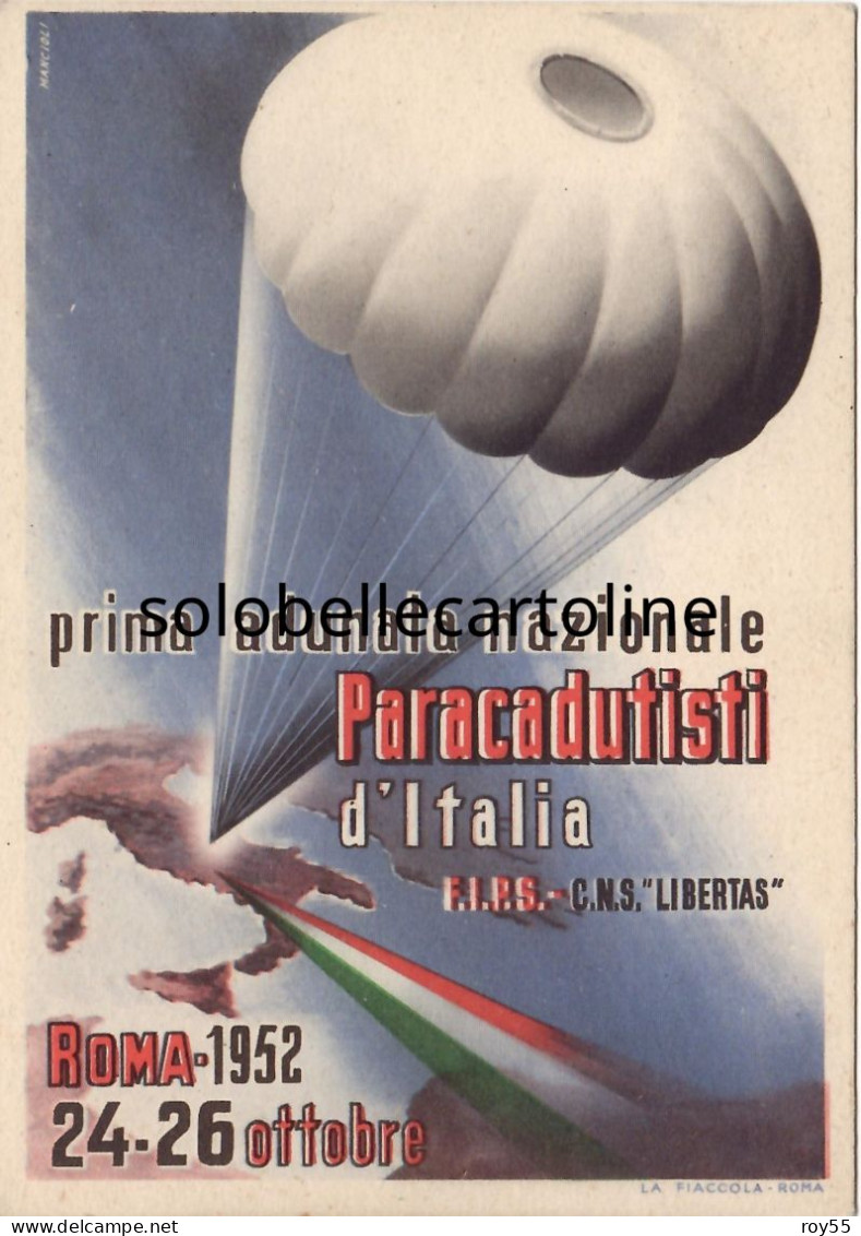 Militari Paracatudisti Prima Adunata Nazionale Paracatudisti D'italia Cartolina Militare Roma 1952 - Parachutespringen