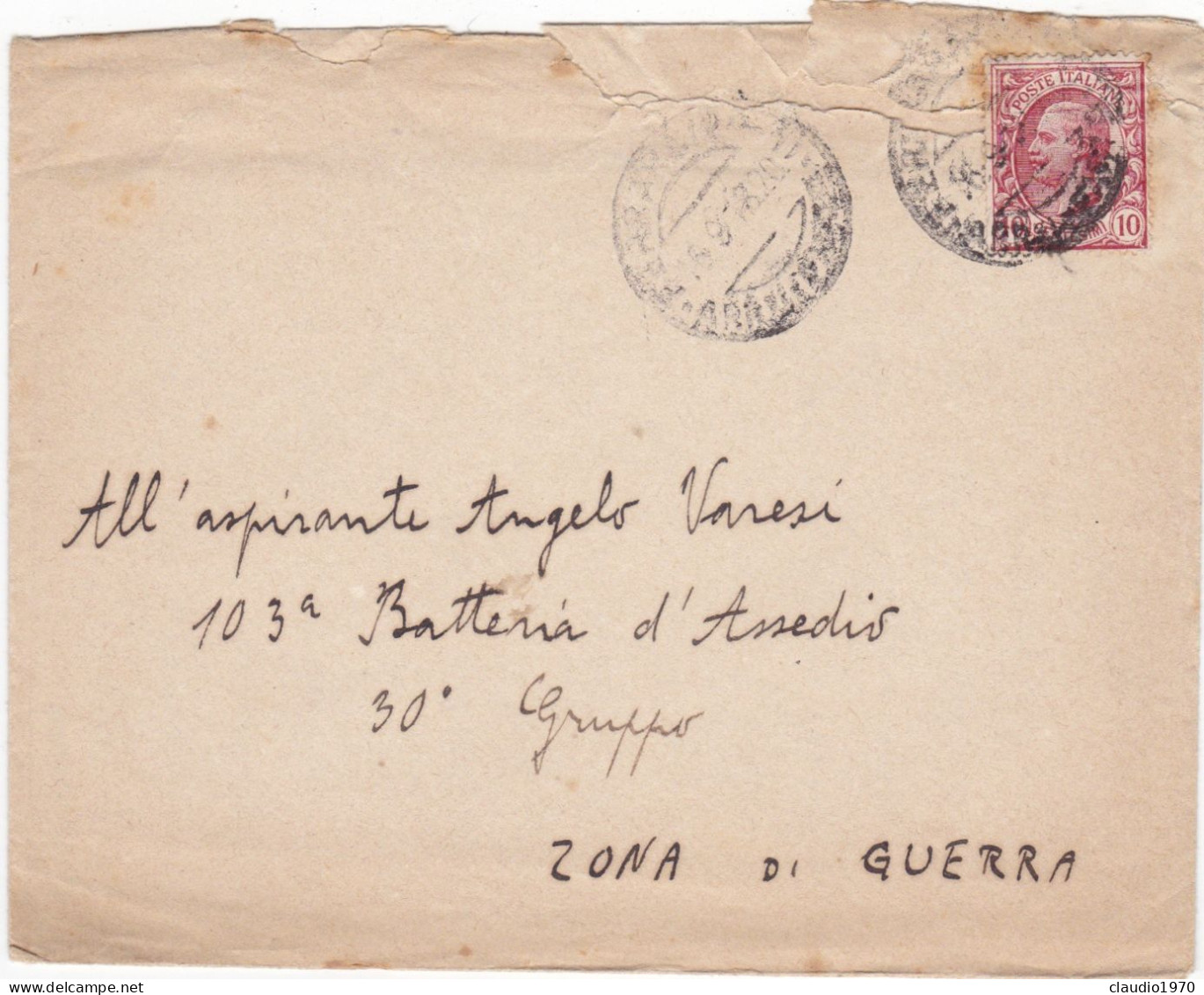 ITALIA - REGNO - POSTA MILITARE - LODI - BUSTA - VIAGGIATA PER 103° BATTERIA ASSEDIO 30° GRUPPO - ZONA DI GUERRA 1918 - Correo Militar (PM)