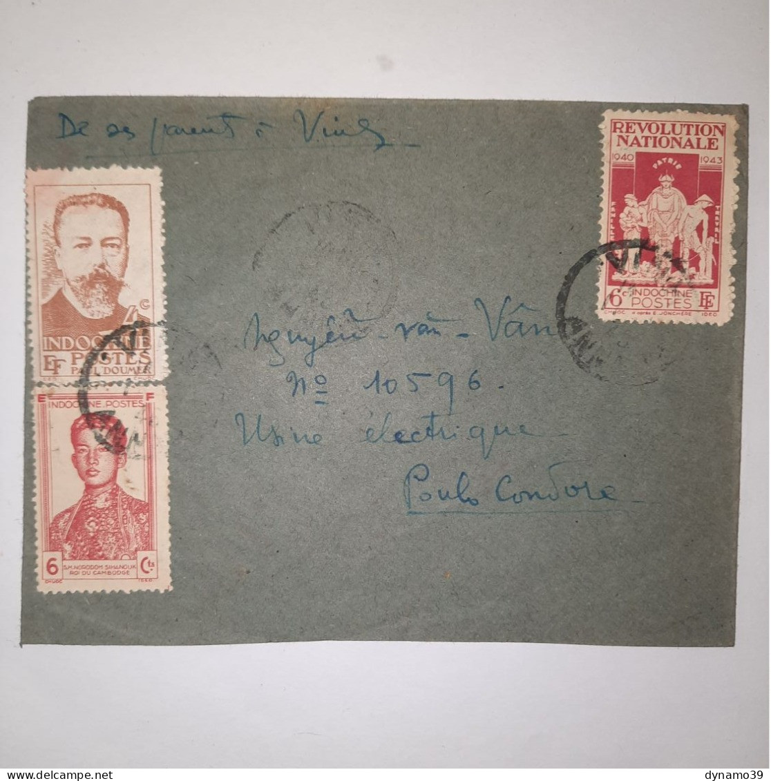 03K6 TRES RARE - ANCIENNE LETTRE ENVELOPPE INDOCHINE 1945 VERS BAGNE POULO CONDORE - Asia (Other)