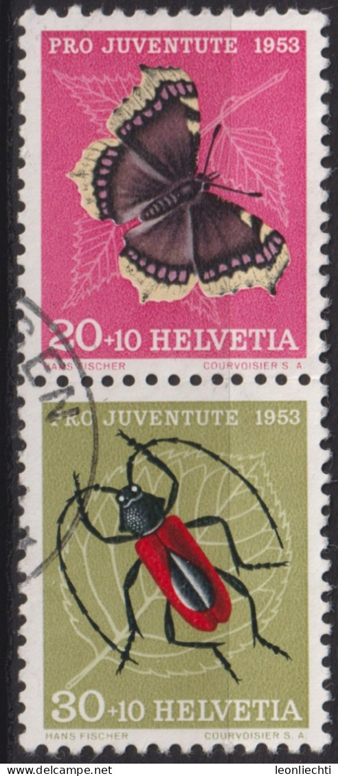 1953 Schweiz / Pro Juventute ° Zum:CH Z40, Mi:CH S25, Aus Kleinbogen JOZ41, Trauermantel + Purpur-Bockkäfer - Gebraucht