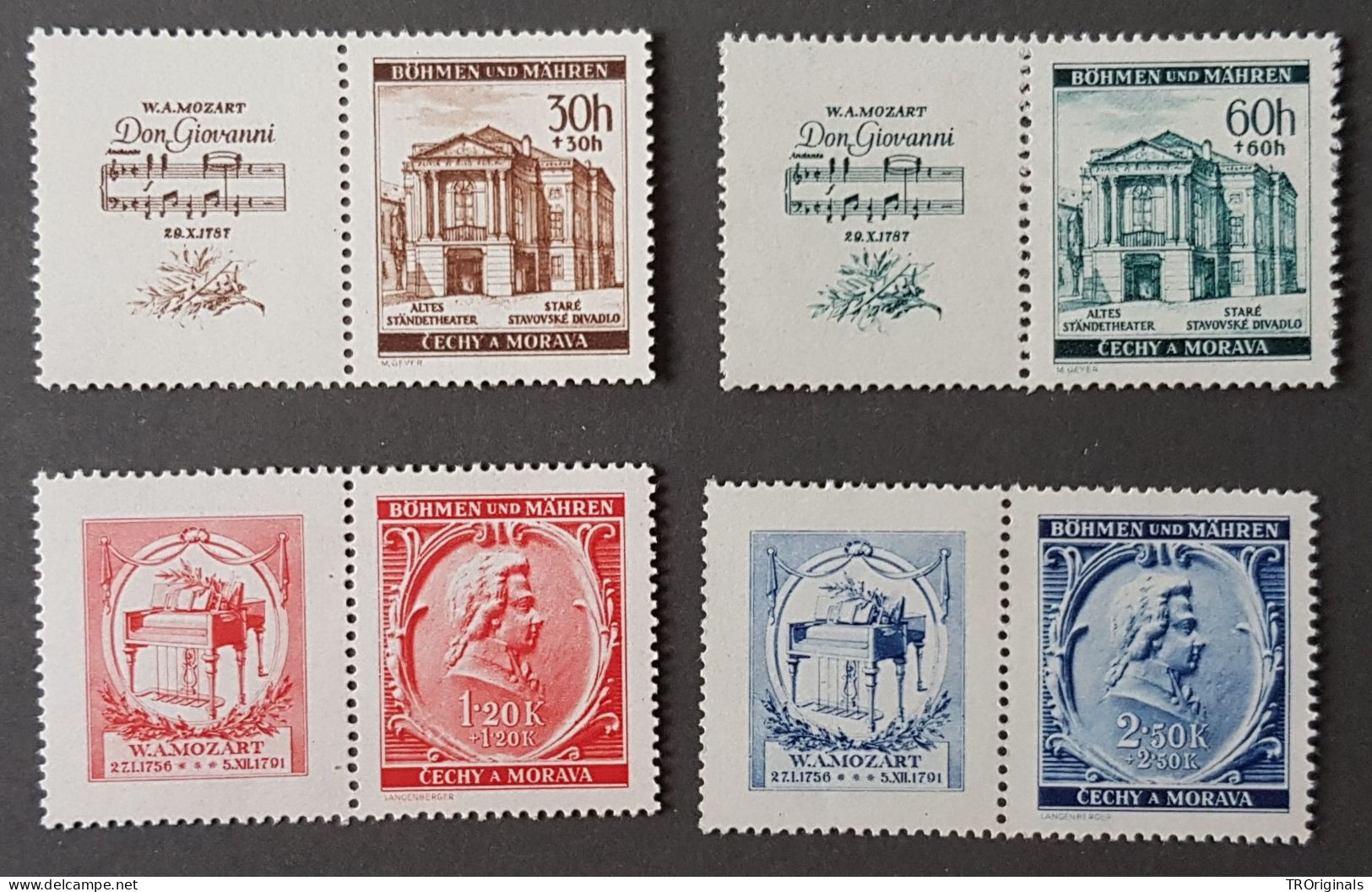 GERMANY THIRD 3rd  REICH 1941 BOHEMIA OCC. 150th ANN. MOZART DEATH FULL SET MNH - Occupation 1938-45