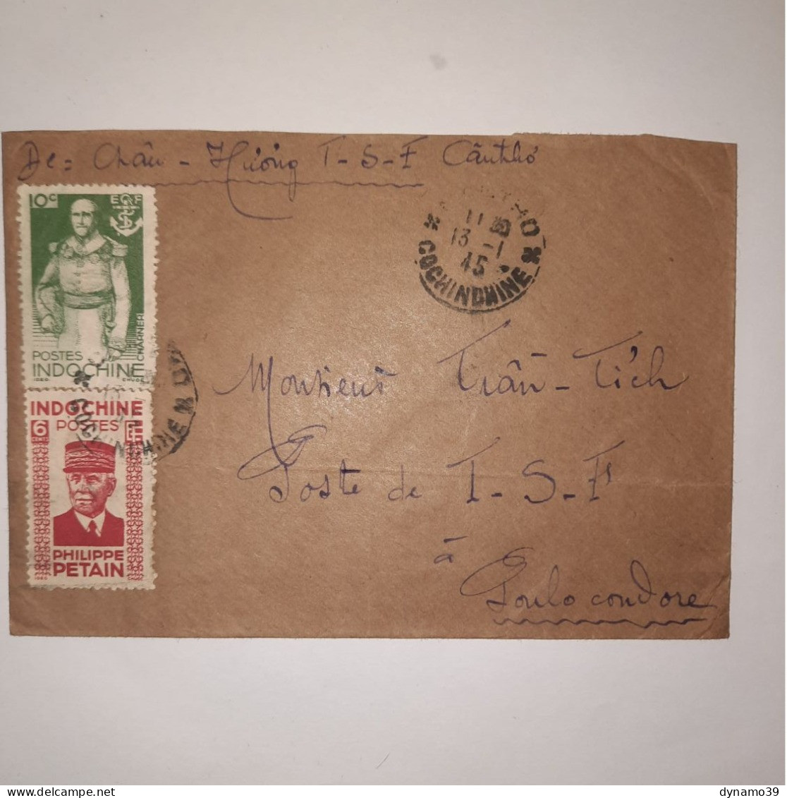 03K6 TRES RARE - ANCIENNE LETTRE ENVELOPPE INDOCHINE 1945 VERS BAGNE POULO CONDORE - Autres - Asie