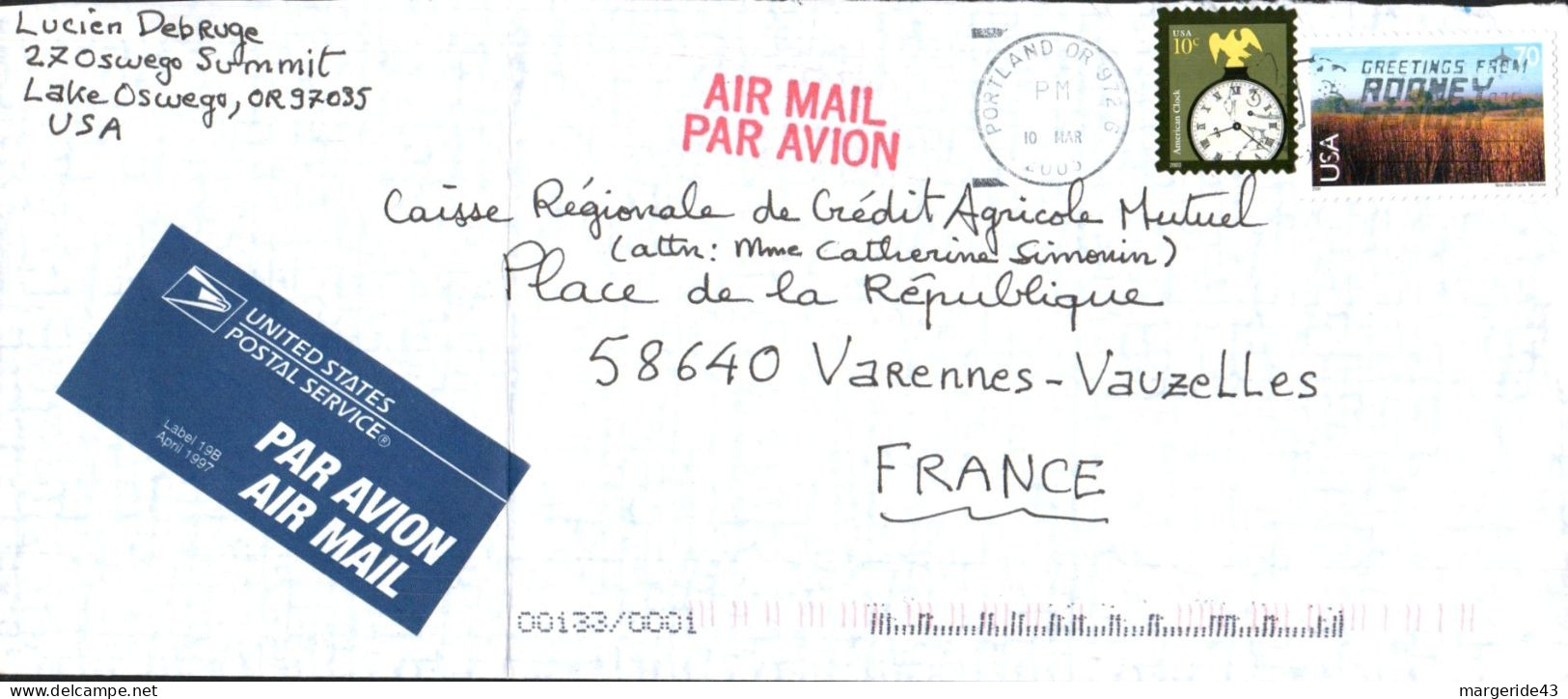 USA ETATS UNIS AFFRANCHISSEMENT COMPOSE SUR LETTRE DE PORTLAND POUR LA FRANCE 2005 - Storia Postale