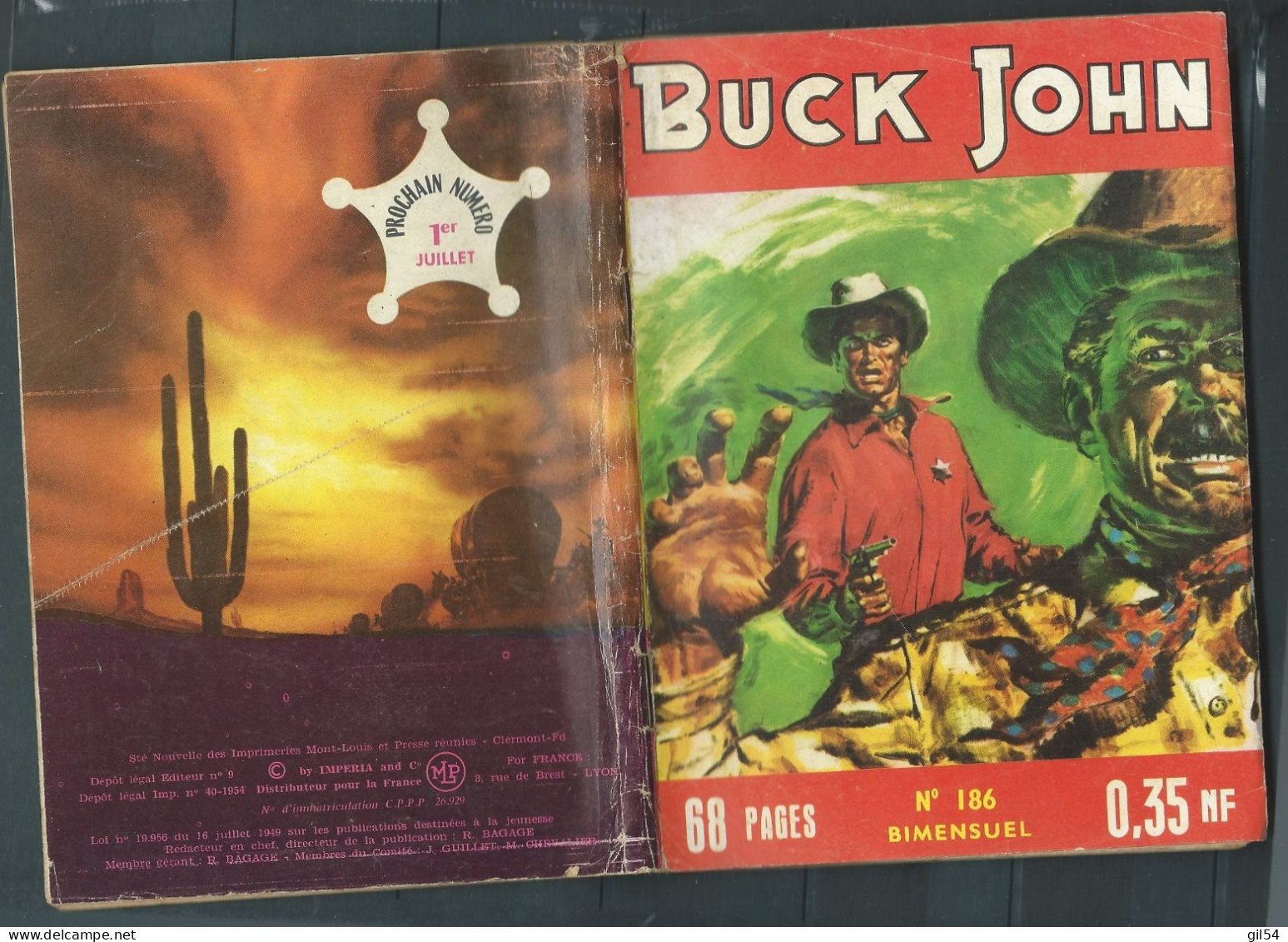 Bd " Buck John   " Bimensuel N° 186 "  Et L'or Du Wells Fargo   , DL  N° 40  1954 - BE-   BUC 0704 - Kleinformat