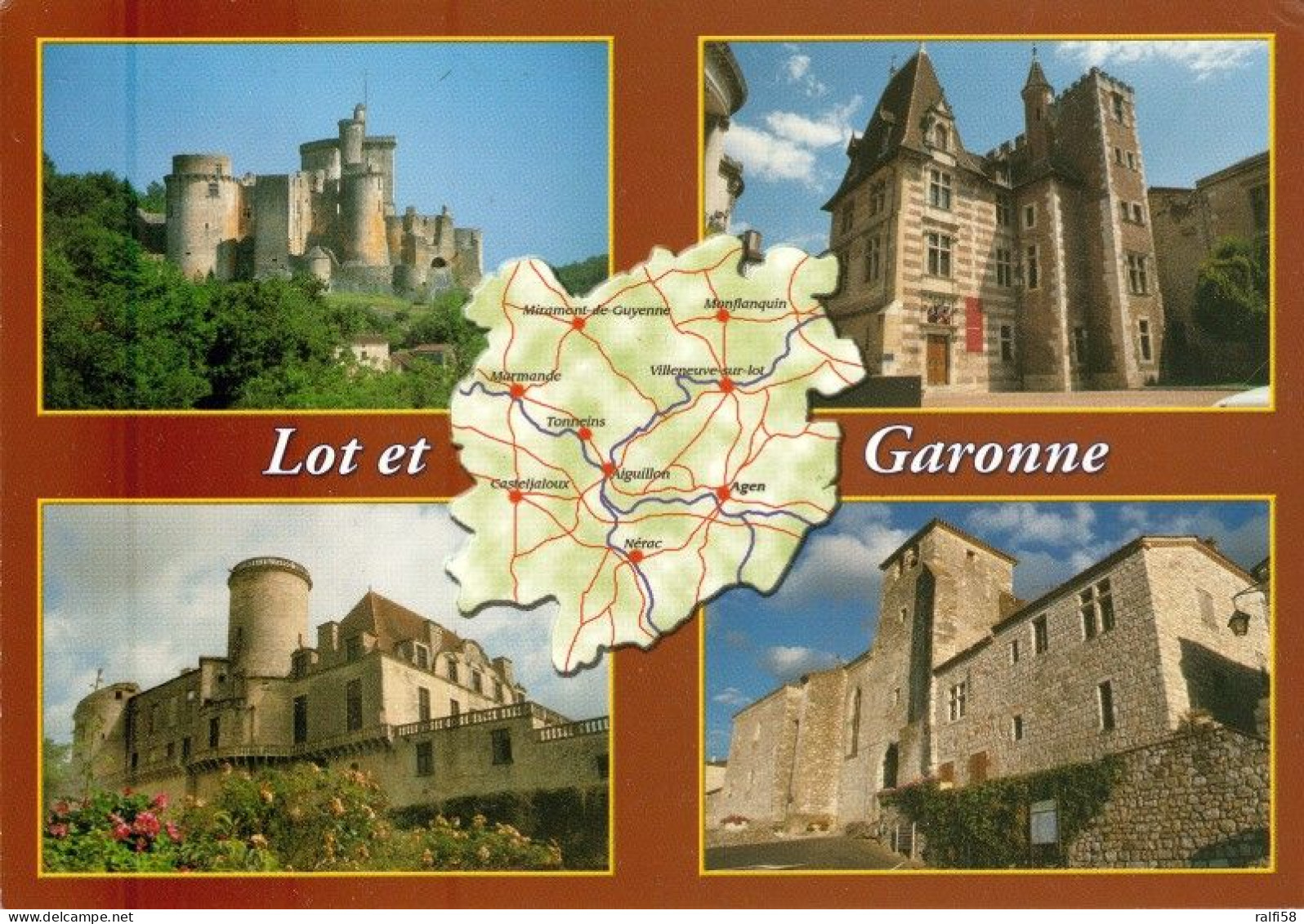 1 Map Of France * 1 Ansichtskarte Mit Der Landkarte  Département Lot-et-Garonne Und Sehenswürdigkeiten Ordnungsnummer 47 - Landkaarten