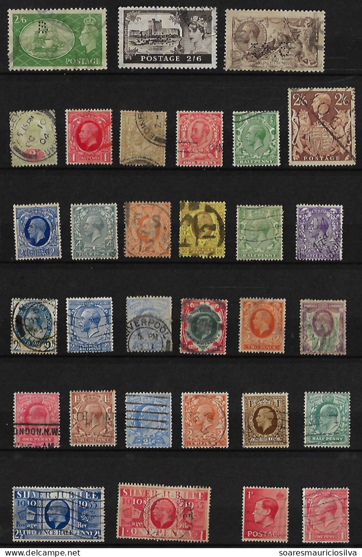 Great Britain 31 Stamps To Study Issues King Eduard VII / VIII George V / VI Queen Elizabeth II 3 With Perfins Used - Otros & Sin Clasificación