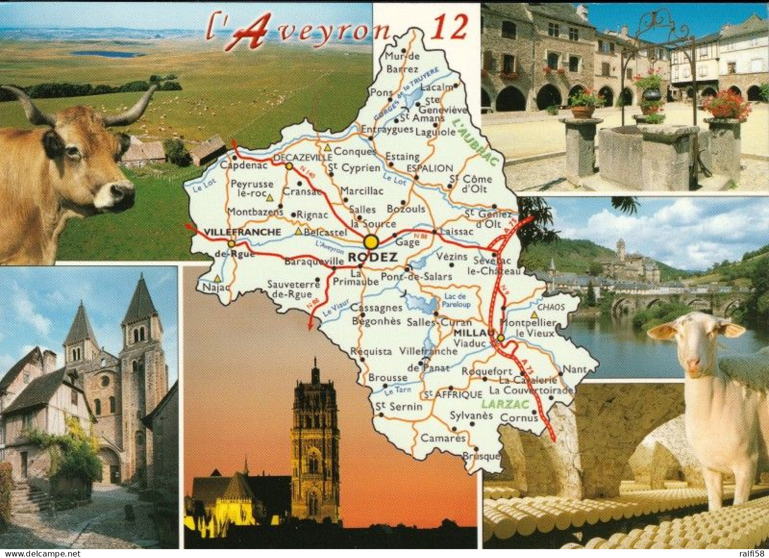 1 Map Of France * 1 Ansichtskarte Mit Der Landkarte - Département Aveyron Und Sehenswürdigkeiten - Ordnungsnummer 12 * - Cartes Géographiques