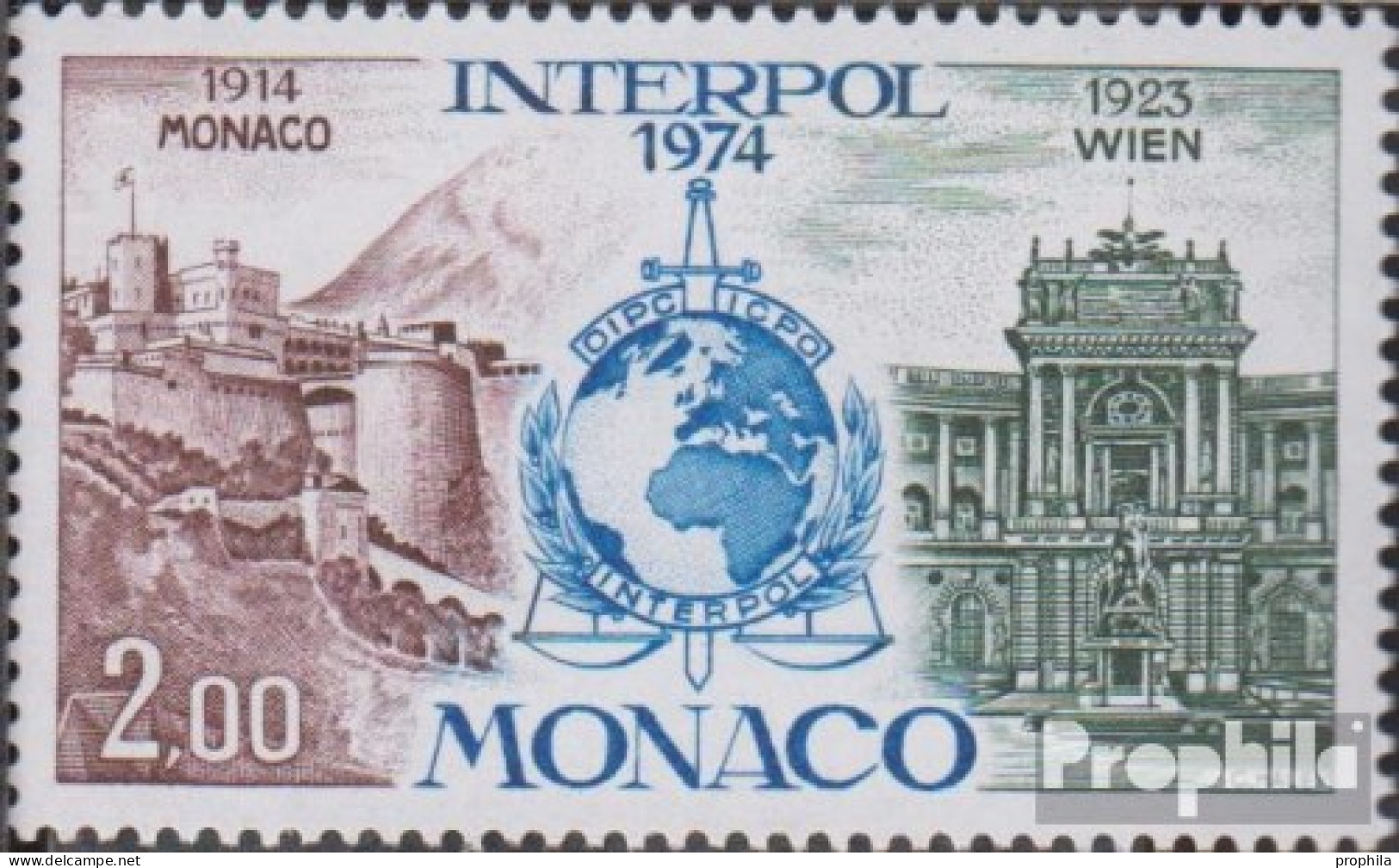 Monaco 1123 (kompl.Ausg.) Postfrisch 1974 50 Jahre Interpol - Unused Stamps