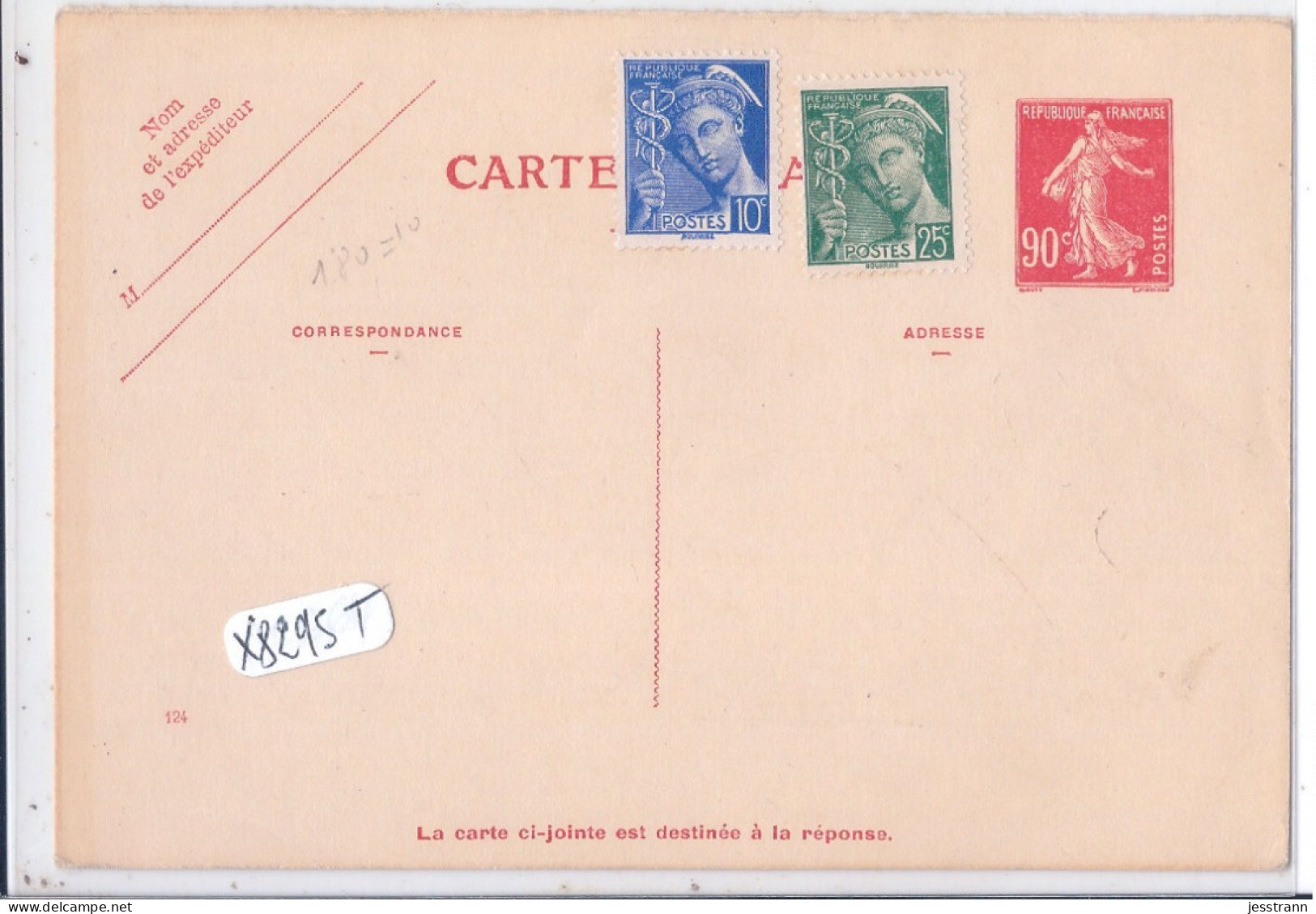 ENTIER POSTAL- 90 C SEMEUSE ROUGE- TARIF INTERNATIONAL- AVEC VALEURS COMPLEMENTAIRES- AUGMENTATION DE TARIF - Andere & Zonder Classificatie