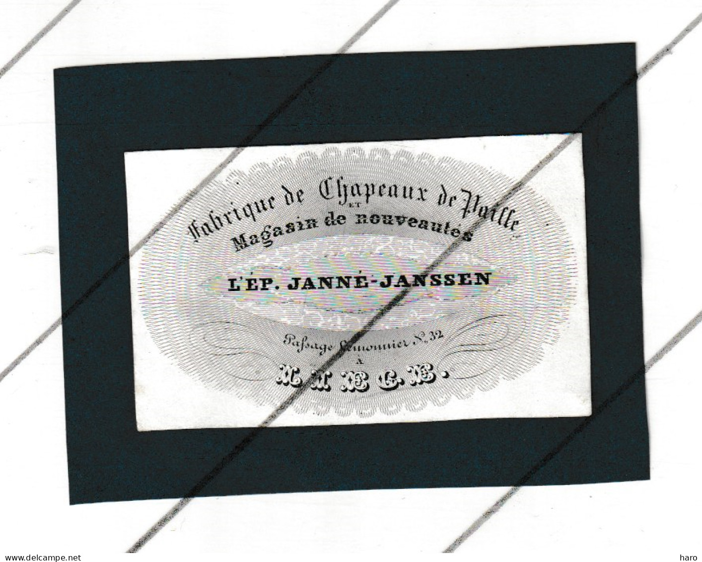 LIEGE - Carte De Visite Porcelaine - Fabrique De Chapeaux De Paille L'Ep. JANNE - JANSSEN  +/- 1850 - (Mi 13) - Visitenkarten