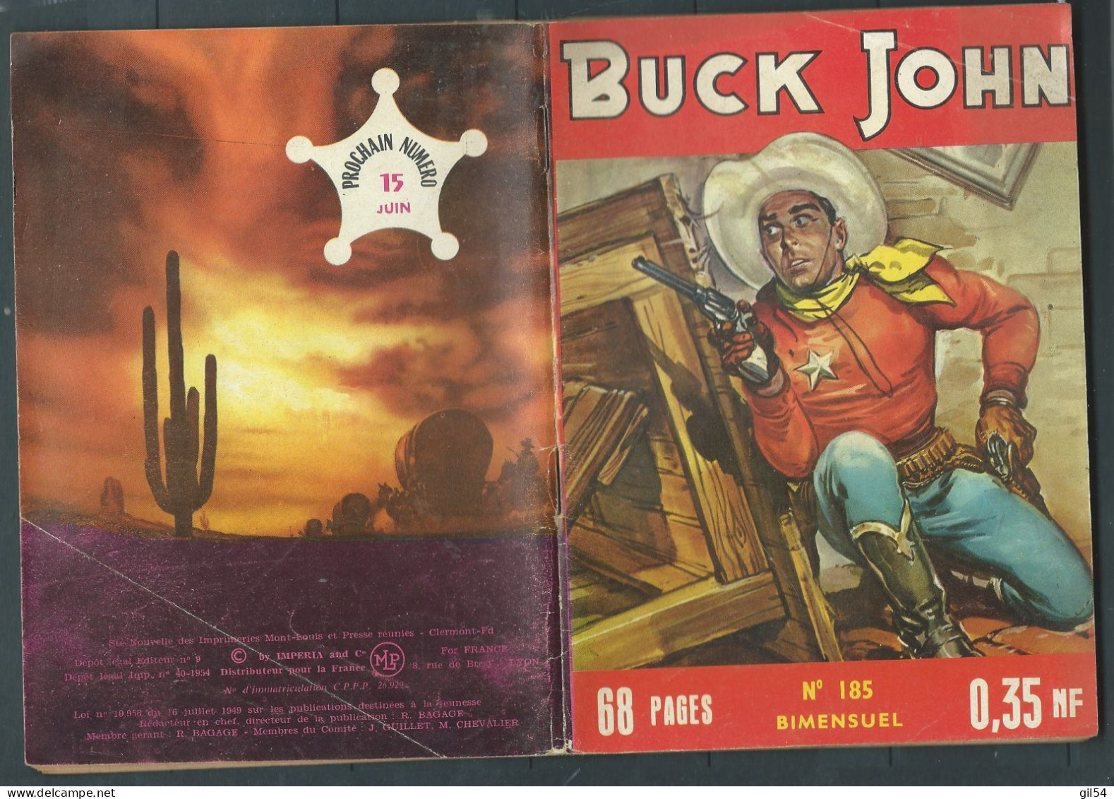 Bd " Buck John   " Bimensuel N° 185 "  Le Vrai Mobile    , DL  N° 40  1954 - BE-   BUC 0801 - Petit Format