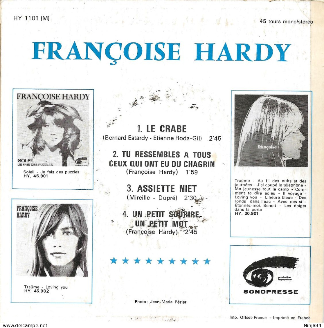 EP 45 RPM (7") Françoise Hardy  "  Le Crabe  " - Otros - Canción Francesa