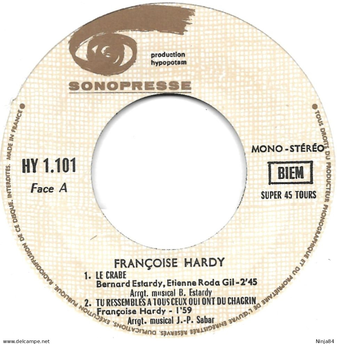 EP 45 RPM (7") Françoise Hardy  "  Le Crabe  " - Autres - Musique Française