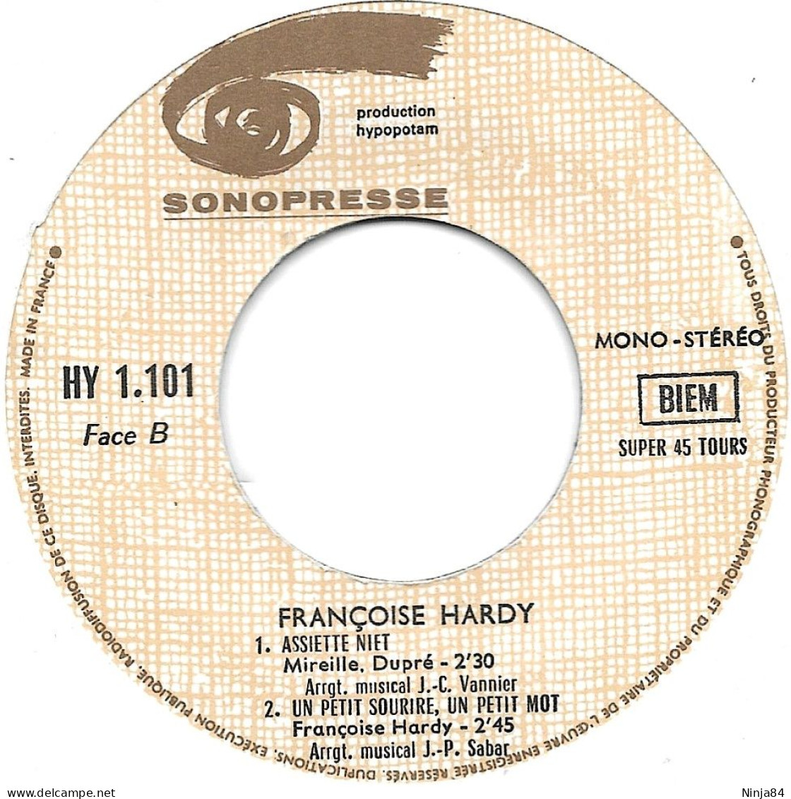 EP 45 RPM (7") Françoise Hardy  "  Le Crabe  " - Sonstige - Franz. Chansons